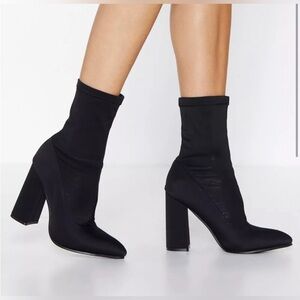 Brand new in the box Nasty Gal sock it to me black booties